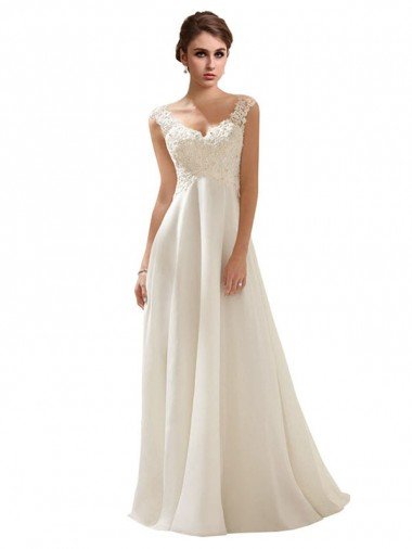 Shop V-Neck Lace Wedding Dress On Chiffon London