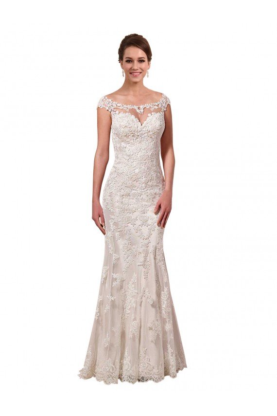 Illusion Bateau Neckline Fit and Flare Lace Wedding Dress