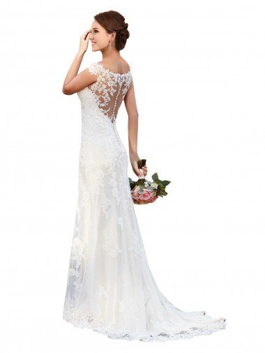 Shop Illusion Bateau Neckline Fit and Flare Lace Wedding Dress London