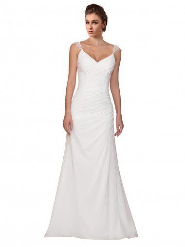 Shop V-Neck Sheath Chiffon Wedding Dress with Straps London