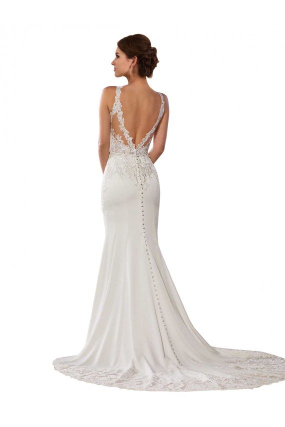 Modern Deep V-Neck Sheath Lace Wedding Dress with Open V-Back