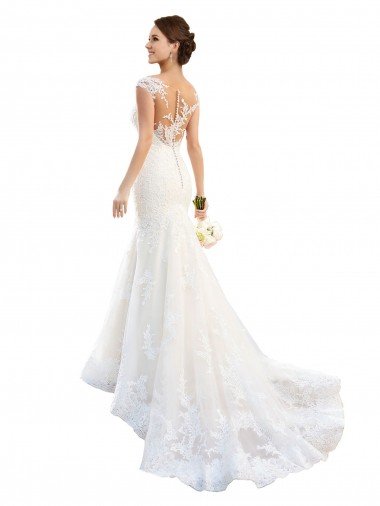 Shop Fit and Flare Illusion Neck Lace Wedding Dress London