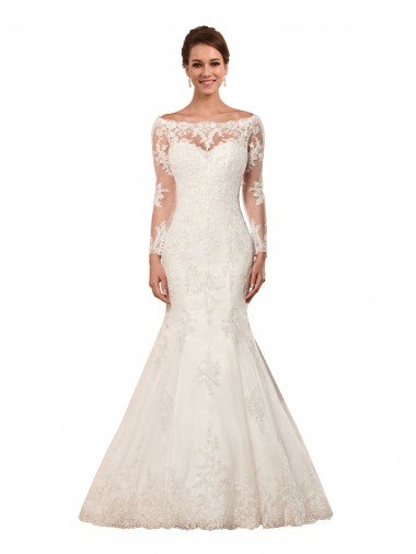 Shop Long Sleeves Mermaid Lace Wedding Dress with Illusion Back London