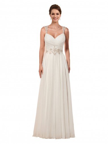 Shop Sweetheart A-Line Chiffon Wedding Dress with Beaded Shoulder Straps London