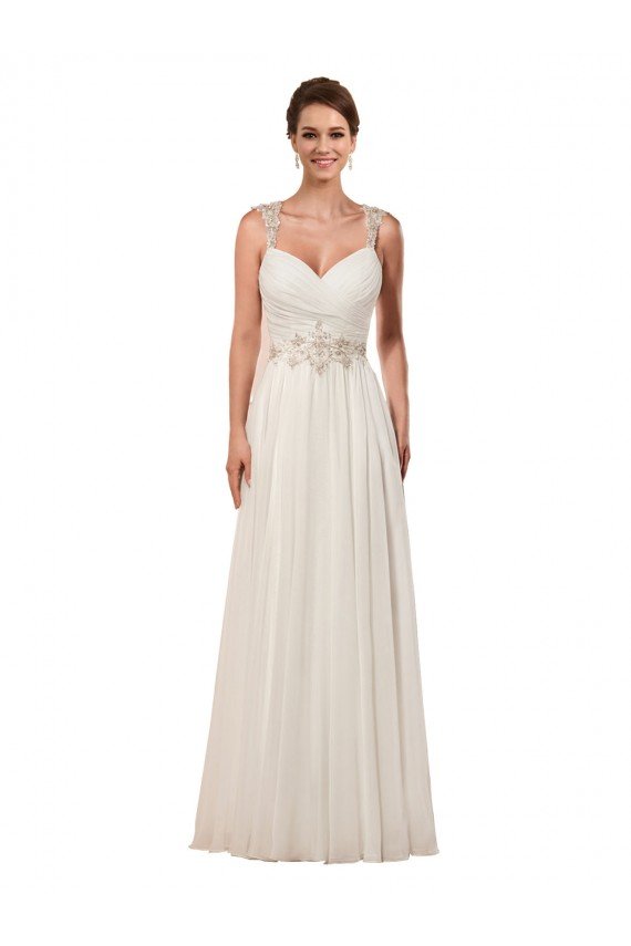 Sweetheart A-Line Chiffon Wedding Dress with Beaded Shoulder Straps