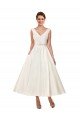 V-Neck A-Line Short Ankle Length Satin Wedding Dress