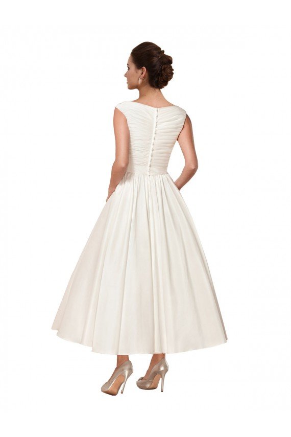 V-Neck A-Line Short Ankle Length Satin Wedding Dress