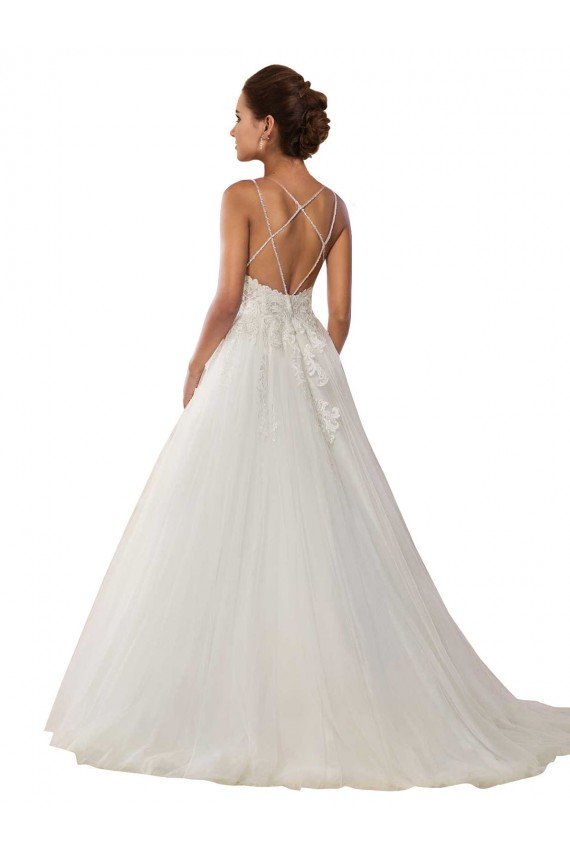 Modern Spaghetti Straps Ball Gown Tulle Wedding Dress with Lace Bodice