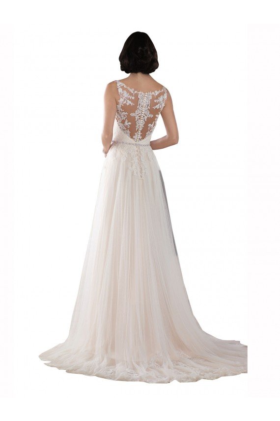 High Lace Neck Illusion Back Tulle Boho Wedding Dress