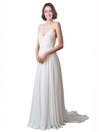Shop Spaghetti Straps V-Neck A-Line Chiffon Beach Wedding Dress London