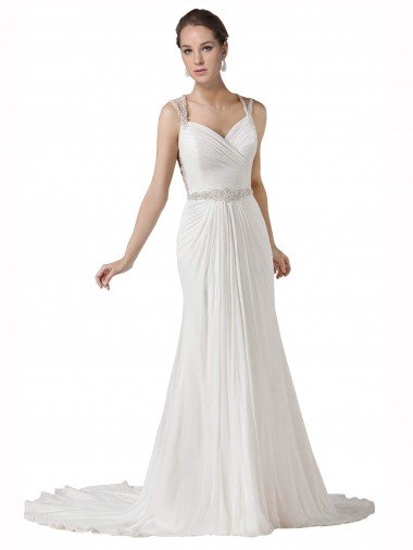Shop Sweetheart Sheath Chiffon Beach Wedding Dress with Beaded Belts London