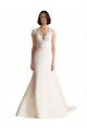 V-Neck Lace Bodice A-Line Satin Wedding Dress with Keyhole Back