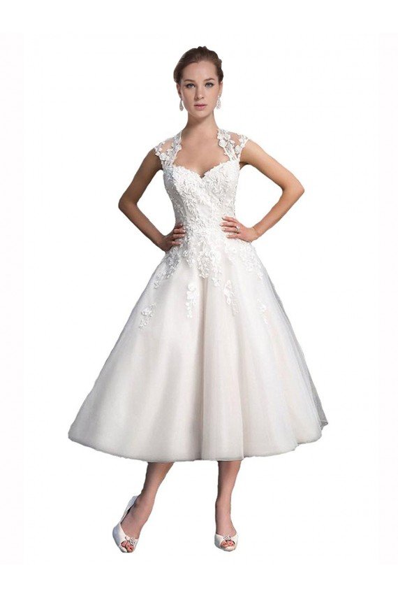 A-Line Short Tea Length Sweetheart Tulle Lace Beach Wedding Dress