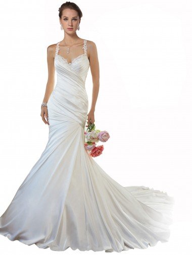 Shop Sweetheart Mermaid Satin Beach Wedding Dress with Illusion Lace Back London