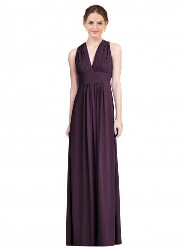 Shop Long Chiffon V-Neck Bridesmaid Dress with Shirred Bodice London