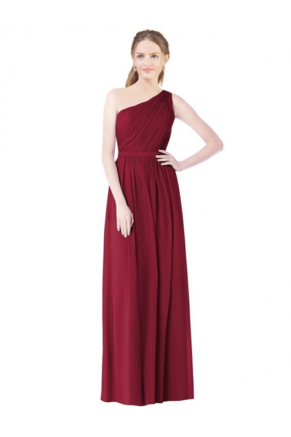 One Shoulder Full Length Long Chiffon Bridesmaid Dress.