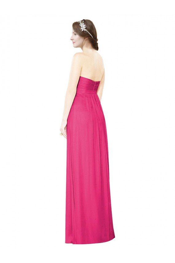 Full Length Strapless Long Chiffon Dress with Waistband