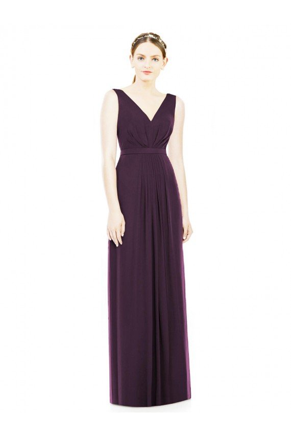 V-Neckline Sleevelss Full Length Chiffon Bridesmaid Dress