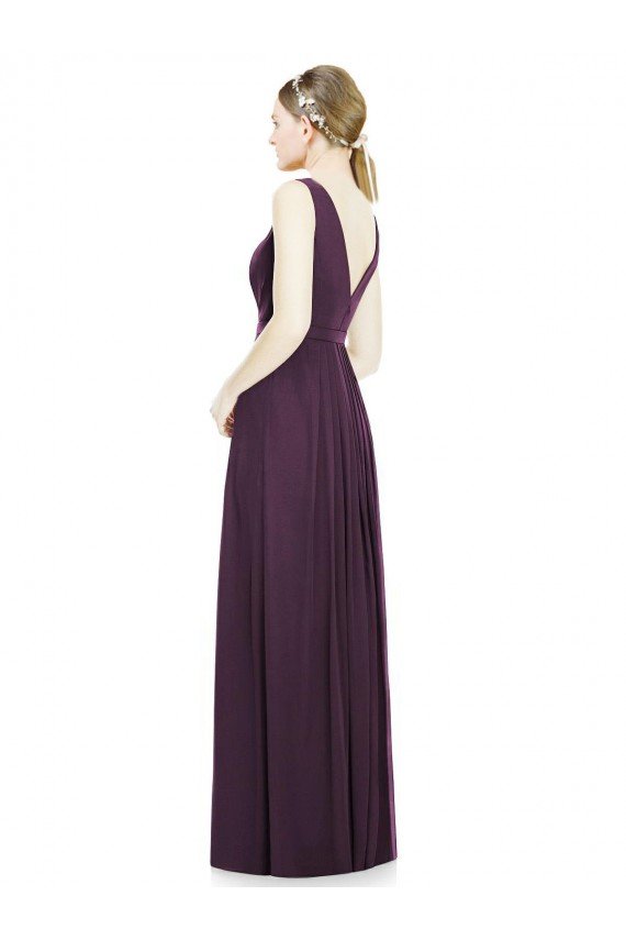 V-Neckline Sleevelss Full Length Chiffon Bridesmaid Dress