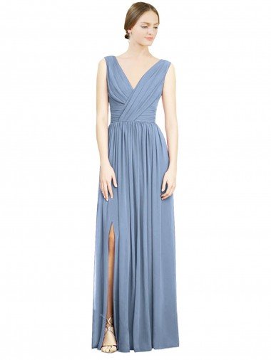 Shop Sleeveless Draped Chiffon Maxi Bridesmaid Dress with Front Slit London