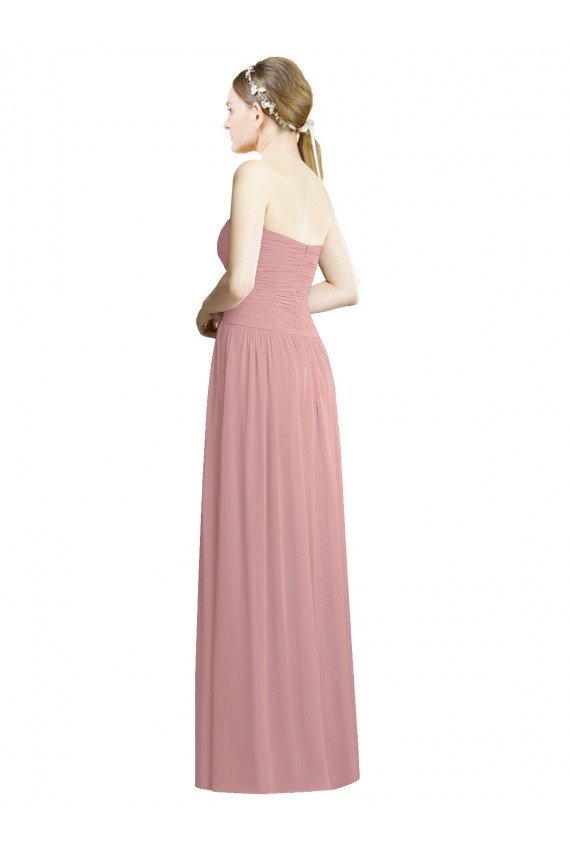 Crossover Draped Sweetheart Chiffon Formal Bridesmaid Dress with Front Slit