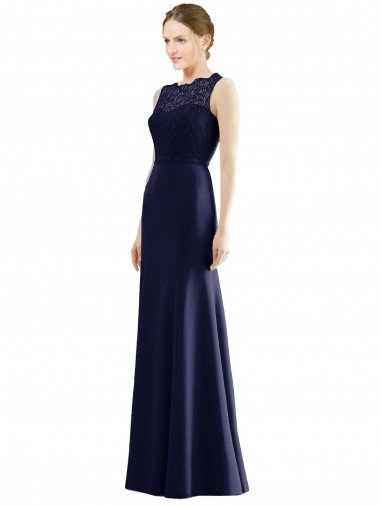 Shop Lace Bodice Open Back Trumpet Chiffon Bridesmaid Dress with Bow Belt London