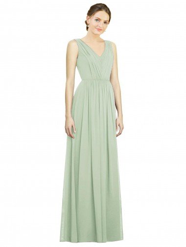 Shop Natural Waist V-Neck Draped Chiffon Bridesmaid Dress London