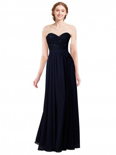 Shop Strapless Chiffon Bridesmaids Dress with a Beaded Lace Sweetheart Bodice London