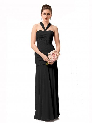 Shop Long Halter Chiffon Bridesmaid Dress with Dropped Waist London