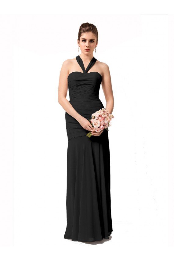Long Halter Chiffon Bridesmaid Dress with Dropped Waist