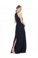High Halter Neckline Chiffon Bridesmaid Dress with Slim Keyhole Back