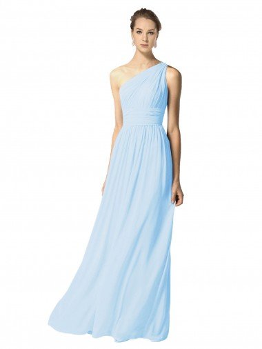 Shop One Shoulder Long Chiffon Bridesmaid Dress with Shirred Bodice and Front Keyhole London