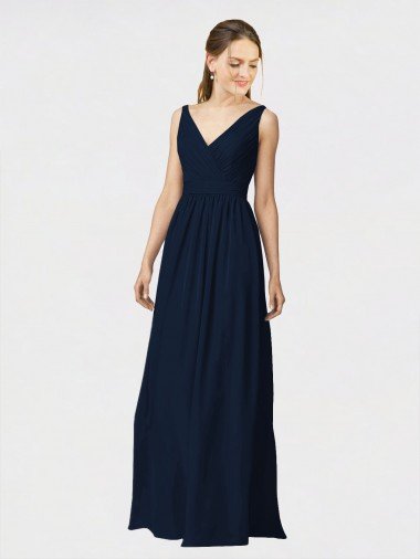 Shop Long Chiffon Bridesmaid Dress with Shirred Bodice and V-Neckline London