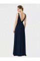 Long Chiffon Bridesmaid Dress with Shirred Bodice and V-Neckline