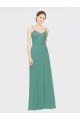 Rouched V-Neckline and Spaghetti Straps Long Chiffon Bridesmaid Dress