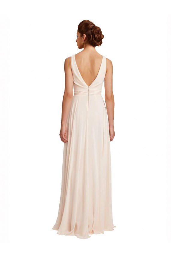 High Neck Chiffon Bridesmaid Dress with Deep V-Back and Cascading Skirt