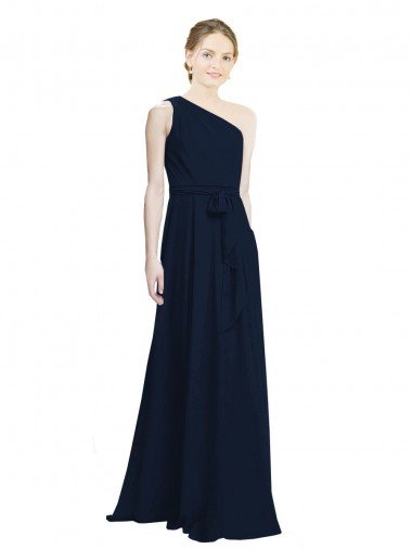 Shop Long Chiffon Bridesmaid Dress with One Shoulder Neckline And Belt London