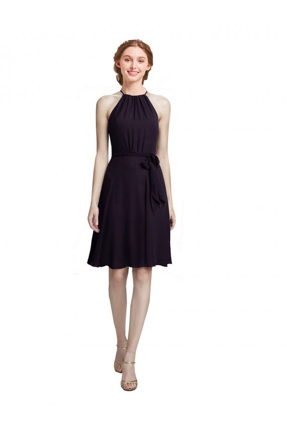 Short Knee Length High Neck Chiffon Bridesmaids Dress