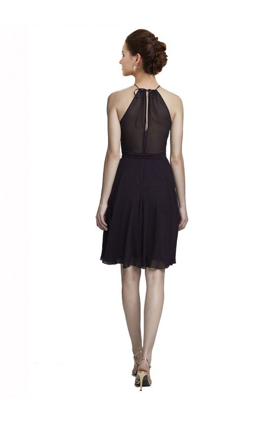 Short Knee Length High Neck Chiffon Bridesmaids Dress
