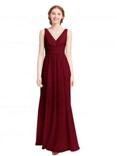 Shop Long Chiffon V-Neck Bridesmaids Dress with Double Strap London