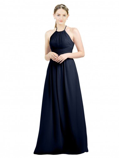 Shop Halter High Neck Long Chiffon Bridesmaid Dress with Open Back London