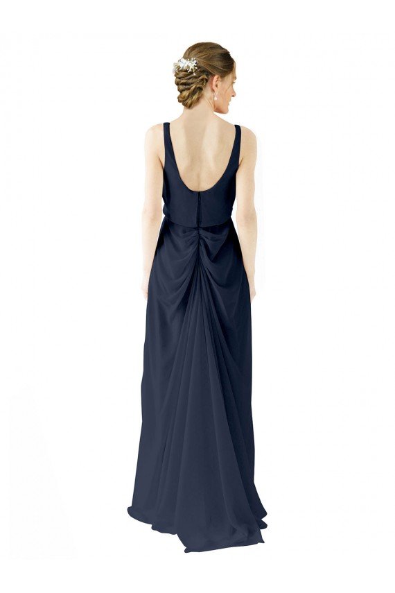 Scoop Neckline Fitted Long Chiffon Bridesmaid Dress Open Back