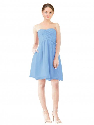 Shop Short Knee Length Chiffon Cocktail Bridesmaid Dress with Twisted Strapless Sweetheart Neckline London