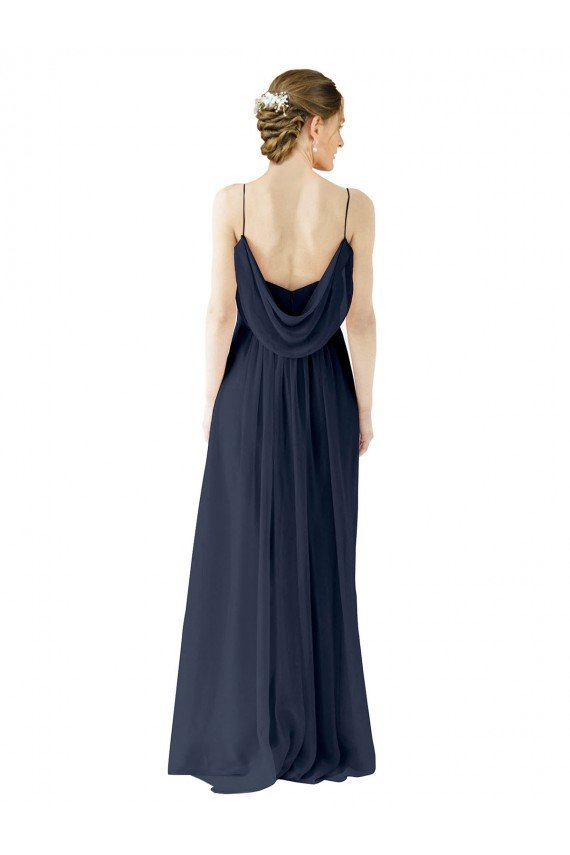 Spaghetti Straps Open Back Long Chiffon Bridesmaid Dress