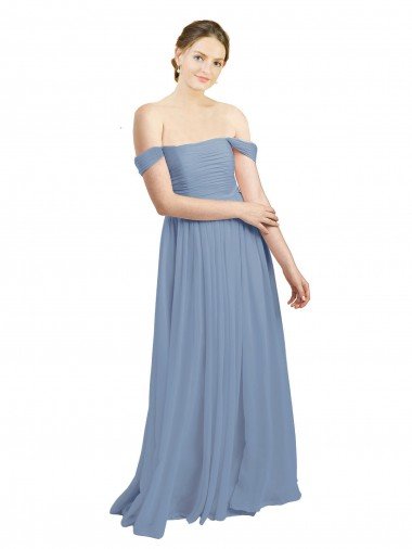 Shop Long Floor Length Chiffon Bridesmaid Dress with Fluttering Off the Shoulder Straps London