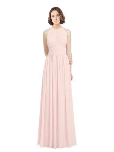 Shop Sleeveless Chiffon High Neck Bridesmaid Dress with Diagonal Pleats London