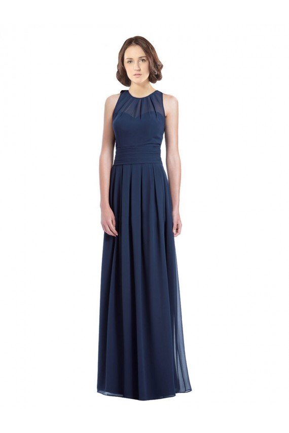 Chiffon High Neck Sleeveless Bridesmaid Dress with Pleats