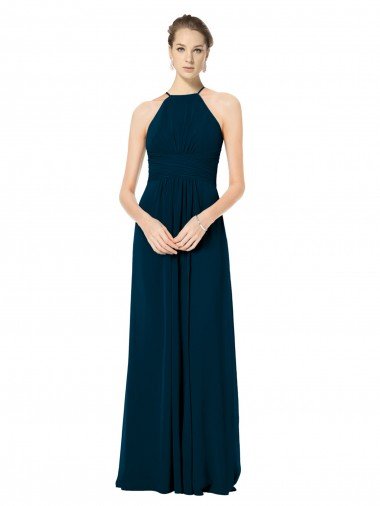Shop Spaghetti Strap Long Chiffon Halter A-Line Bridesmaid Dress London