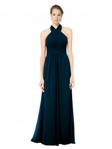 Shop Keyhole Back Long Chiffon Halter Dress with Halter Straps Cross Neck London