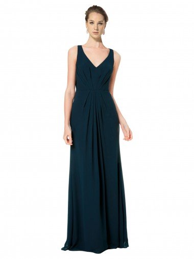 Shop Long Chiffon V-Neck Sleeveless Bridesmaid Dress with Large Keyhole Back London